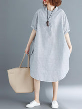 Loose Ramie Cotton Striped Shirt Dress